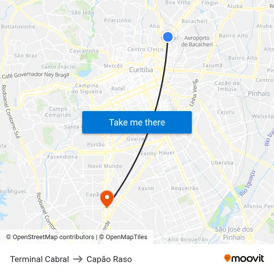 Terminal Cabral to Capão Raso map