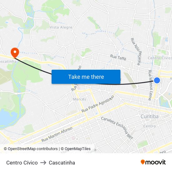 Centro Cívico to Cascatinha map