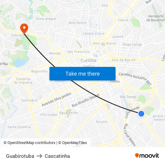 Guabirotuba to Cascatinha map