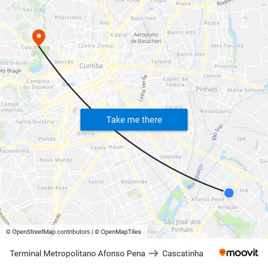 Terminal Metropolitano Afonso Pena to Cascatinha map