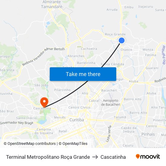 Terminal Metropolitano Roça Grande to Cascatinha map