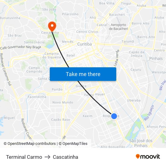 Terminal Carmo to Cascatinha map