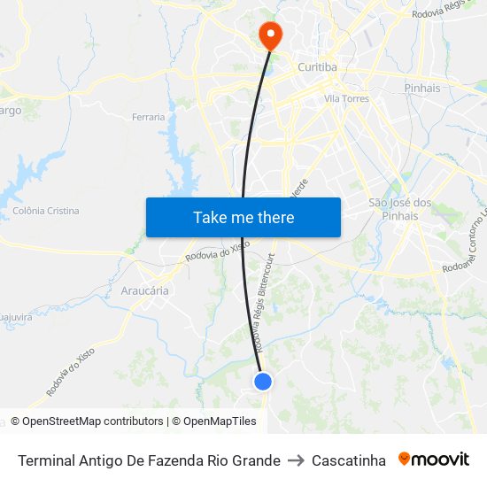 Terminal Antigo De Fazenda Rio Grande to Cascatinha map