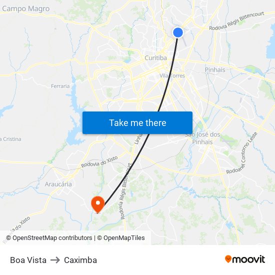 Boa Vista to Caximba map