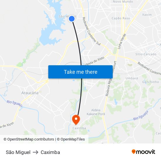 São Miguel to Caximba map