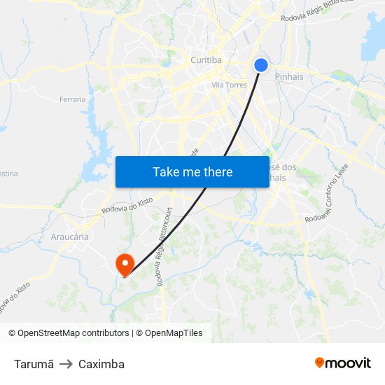 Tarumã to Caximba map