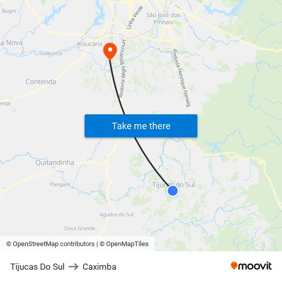 Tijucas Do Sul to Caximba map