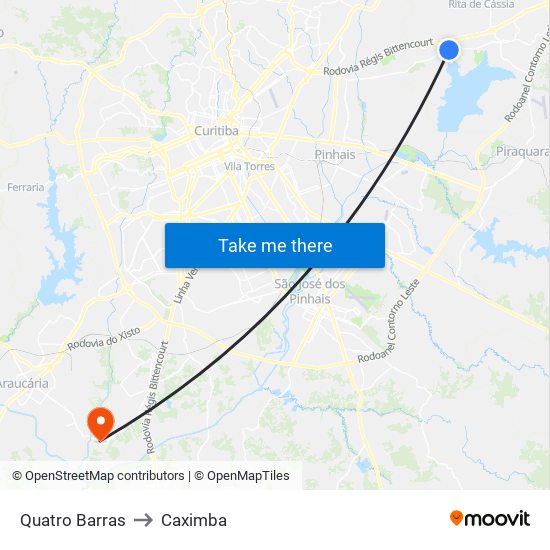 Quatro Barras to Caximba map