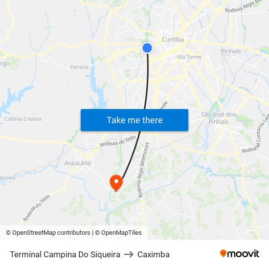 Terminal Campina Do Siqueira to Caximba map