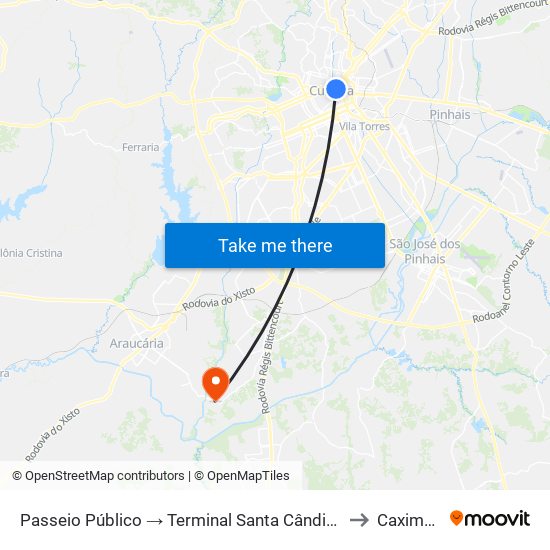 Passeio Público → Terminal Santa Cândida to Caximba map