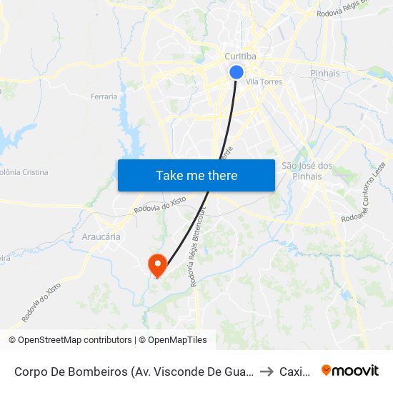 Corpo De Bombeiros (Av. Visconde De Guarapuava, 3571) to Caximba map