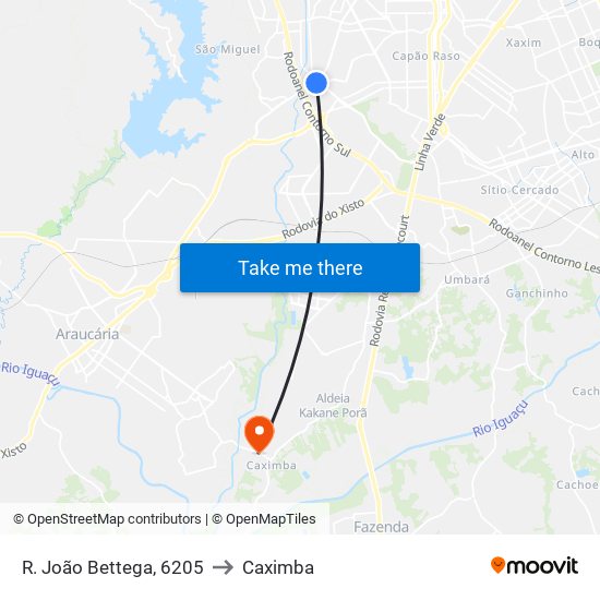 R. João Bettega, 6205 to Caximba map
