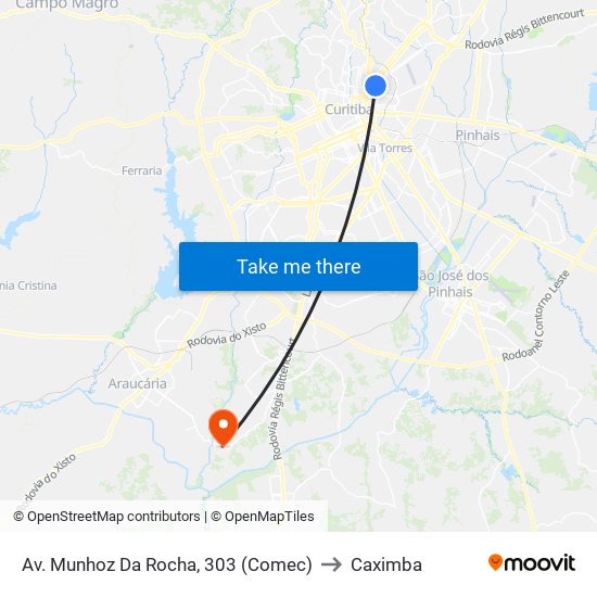 Av. Munhoz Da Rocha, 303 (Comec) to Caximba map