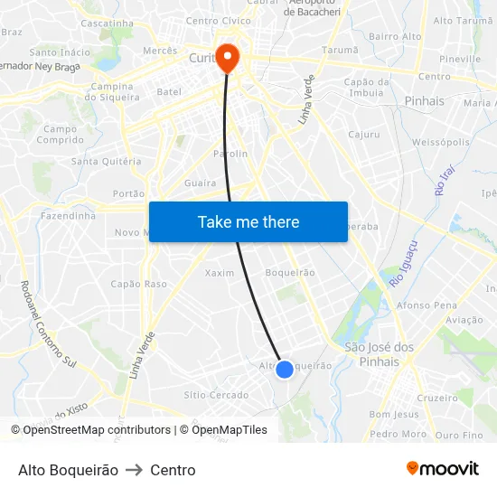 Alto Boqueirão to Centro map