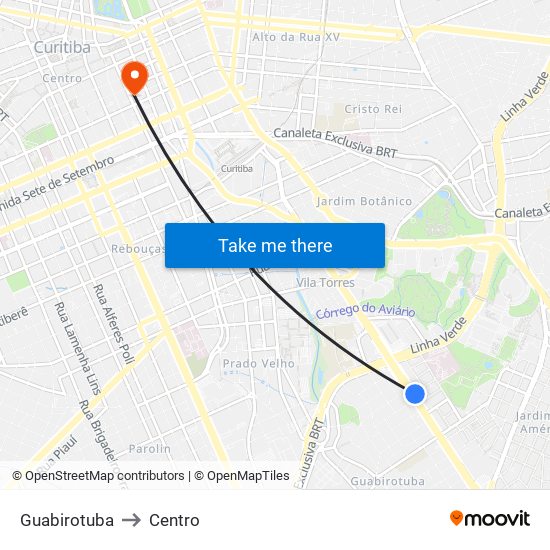 Guabirotuba to Centro map