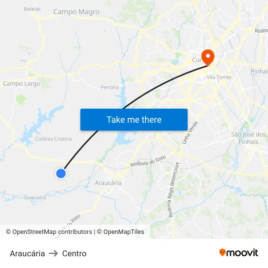 Araucária to Centro map