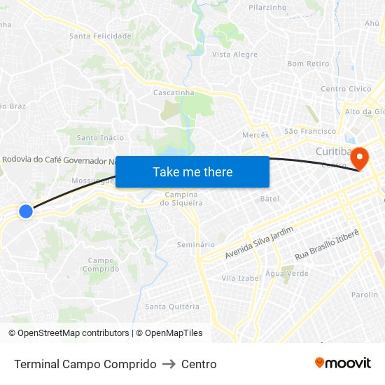 Terminal Campo Comprido to Centro map