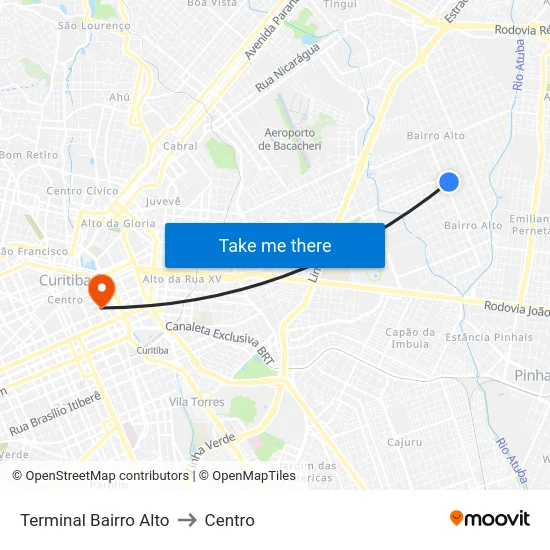 Terminal Bairro Alto to Centro map