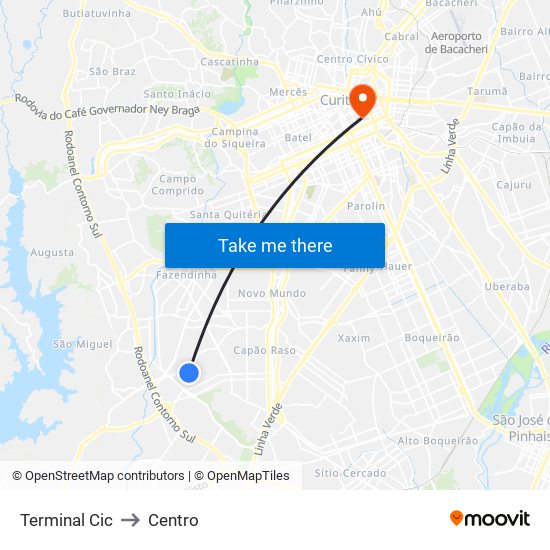 Terminal Cic to Centro map