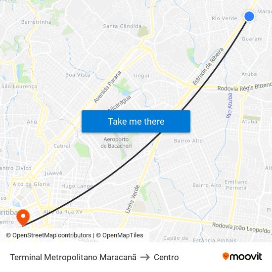 Terminal Metropolitano Maracanã to Centro map