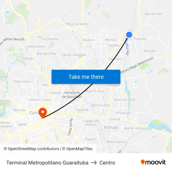 Terminal Metropolitano Guaraituba to Centro map