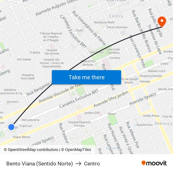Bento Viana (Sentido Norte) to Centro map