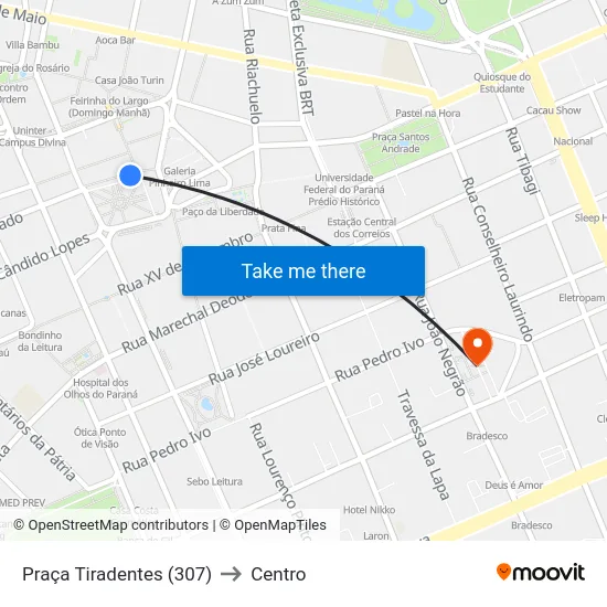 Praça Tiradentes (307) to Centro map