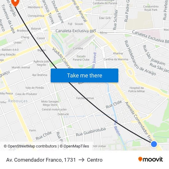 Av. Comendador Franco, 1731 to Centro map