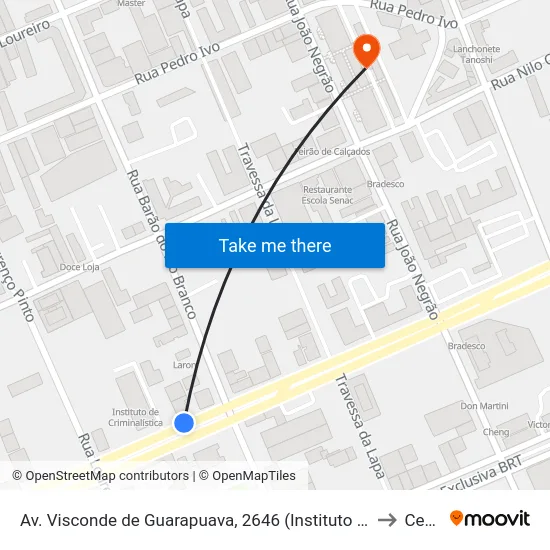 Av. Visconde de Guarapuava, 2646 (Instituto de Criminalística) to Centro map