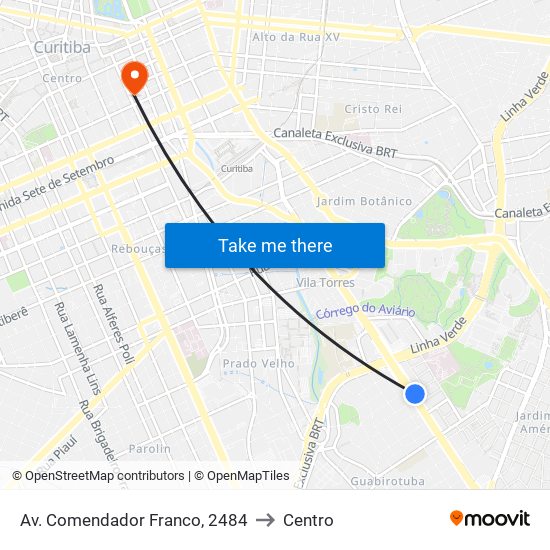 Av. Comendador Franco, 2484 to Centro map