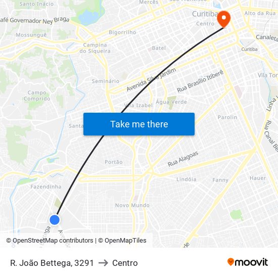 R. João Bettega, 3291 to Centro map