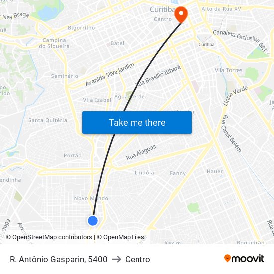 R. Antônio Gasparin, 5400 to Centro map