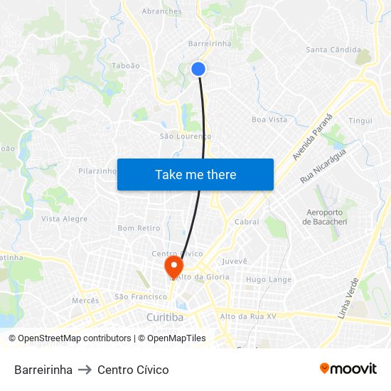 Barreirinha to Centro Cívico map