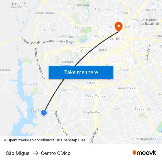 São Miguel to Centro Cívico map