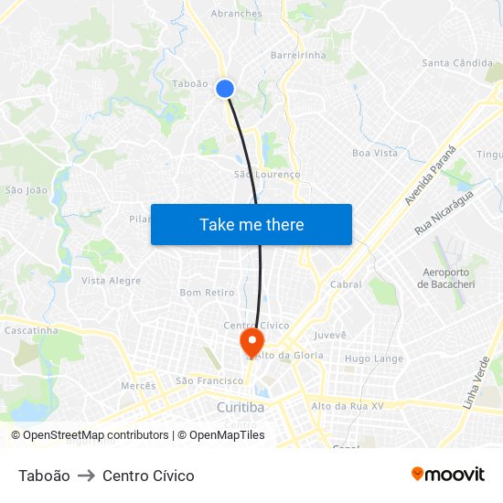 Taboão to Centro Cívico map