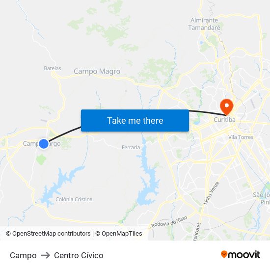 Campo to Centro Cívico map