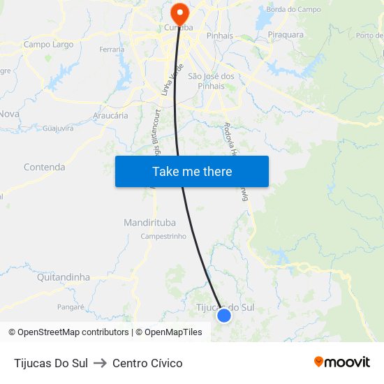 Tijucas Do Sul to Centro Cívico map
