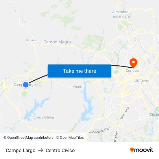 Campo Largo to Centro Cívico map