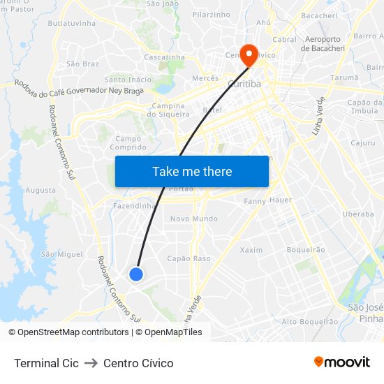 Terminal Cic to Centro Cívico map