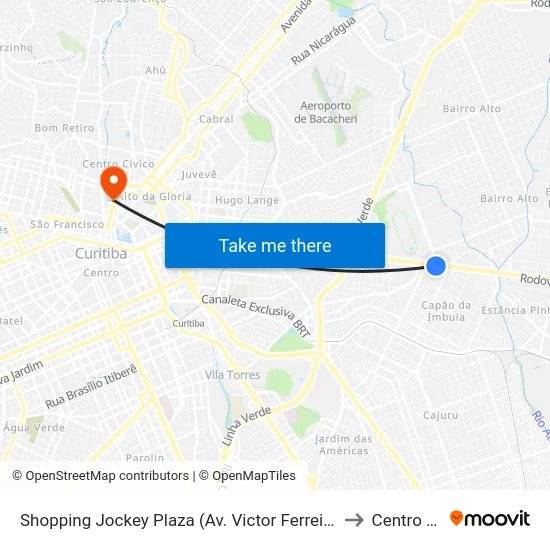 Av. Victor Ferreira do Amaral, 2482 - Shopping Jockey Plaza to Centro Cívico map