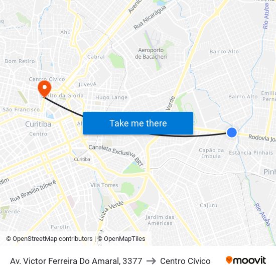 Av. Victor Ferreira Do Amaral, 3377 to Centro Cívico map