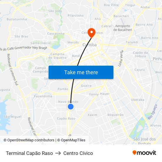 Terminal Capão Raso to Centro Cívico map