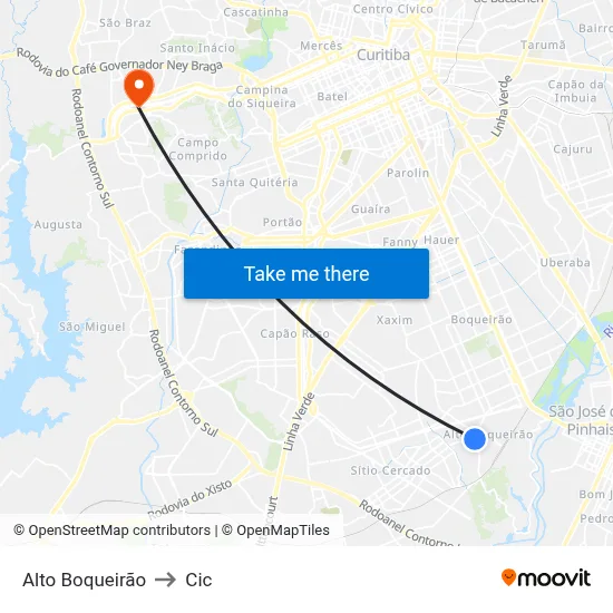 Alto Boqueirão to Cic map