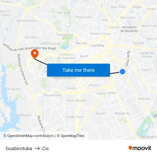 Guabirotuba to Cic map