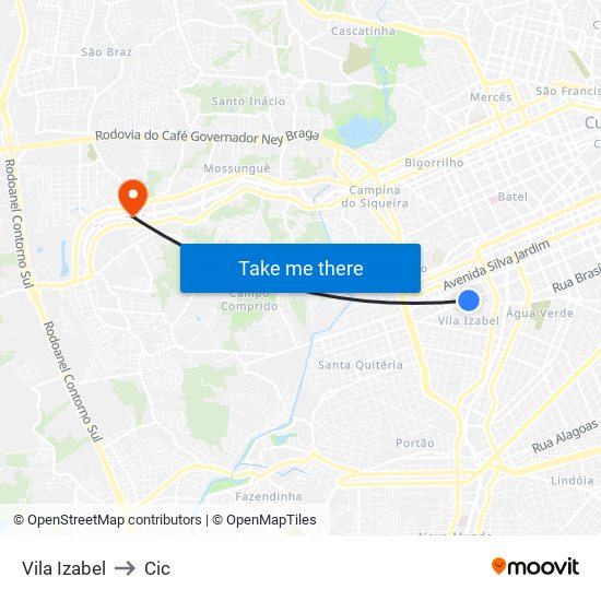 Vila Izabel to Cic map