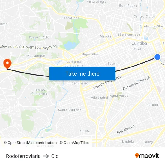 Rodoferroviária to Cic map