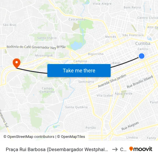 Praça Rui Barbosa (Desembargador Westphalen) to Cic map
