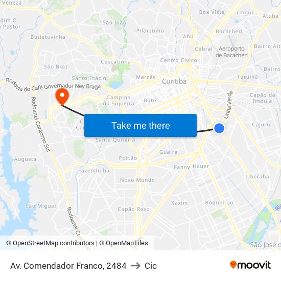 Av. Comendador Franco, 2484 to Cic map