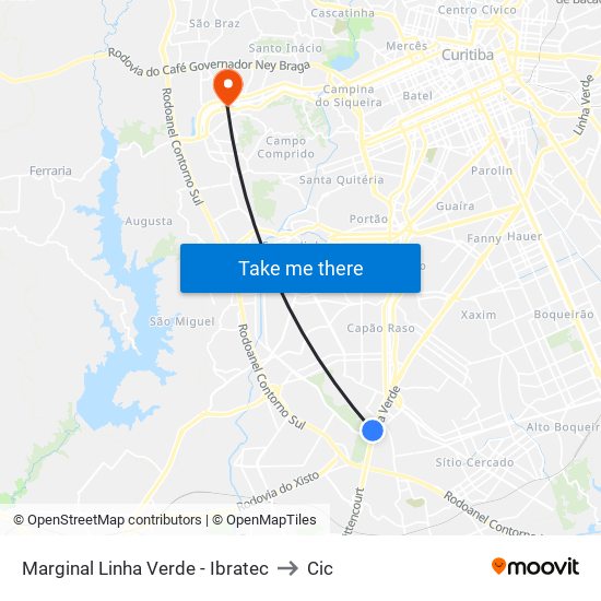 Marginal Linha Verde - Ibratec to Cic map