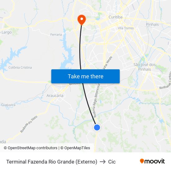 Terminal Fazenda Rio Grande (Externo) to Cic map